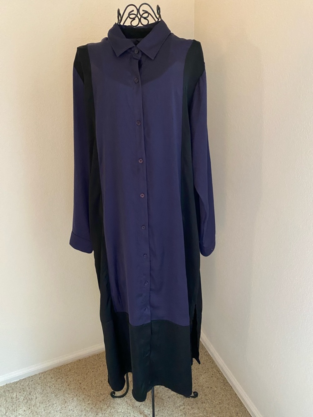 DKNY Navy and Black Colorblock Maxi Dress
